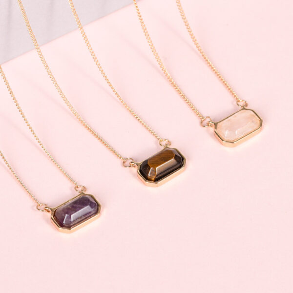 Fashion Octagon Natural Crystal Stone Necklace
