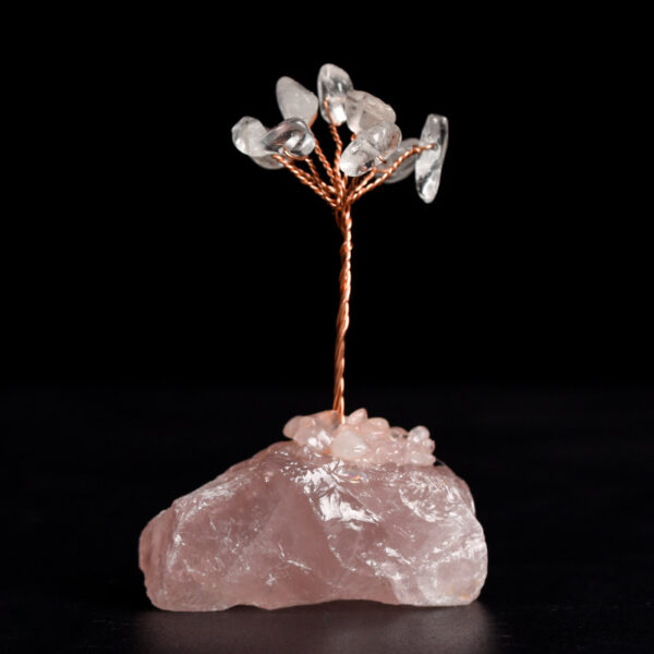 Miniature Natural Crystal Stone Tree With Raw Rose Quartz Base For Home Wedding Decoration