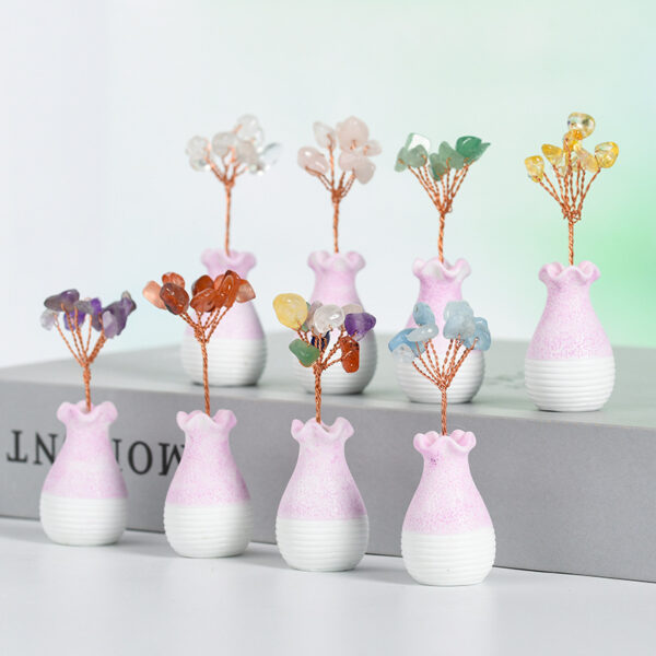 Miniature Natural Crystal Stone Tree With Vase For Home Wedding Decoration