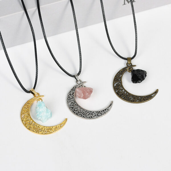 Moon Matched Natural Crystal Stone Pendant,Irregular Rough Stone Necklace