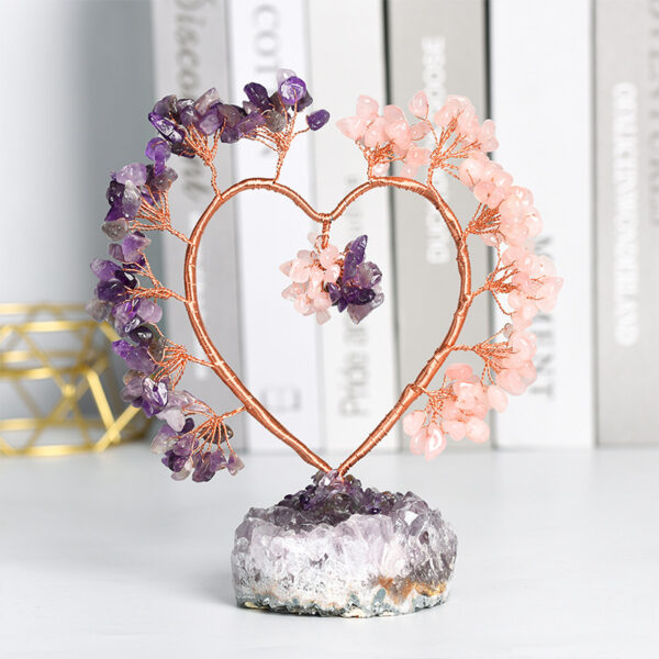 Natural Amethyst Rose Quartz Tree Love Heart-Shaped with Cluster Base For Home Wedding Decoration