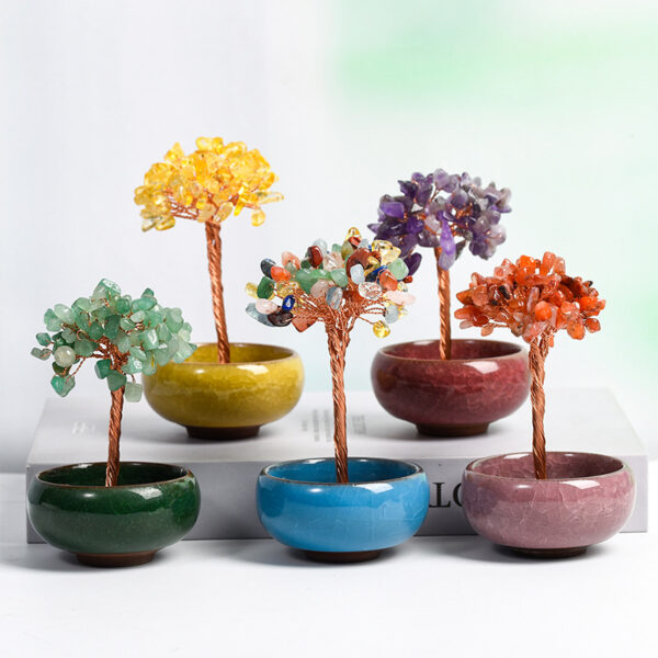 Natural Crystal Stone Tree In Colorful Bowl For Home Wedding Decoration