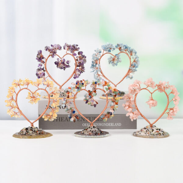 Natural Crystal Stone Tree Love Heart-Shaped with Agate Base For Home Wedding Decoration