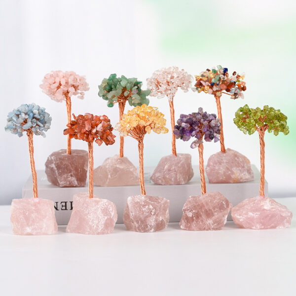 Natural Crystal Stone Tree With Raw Rose Quartz Base For Home Wedding Decoration